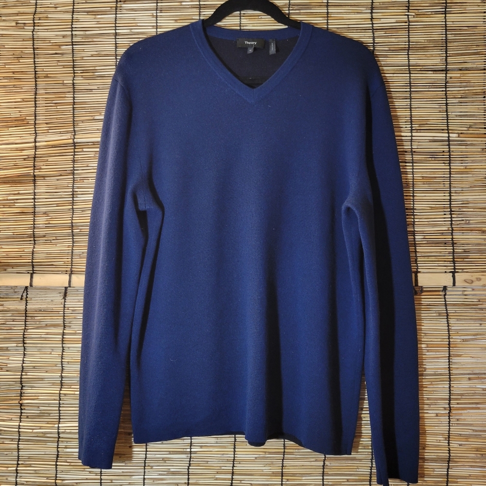 Theory Blue Merino Wool V-Neck Long Sleeve Pullover Men's M